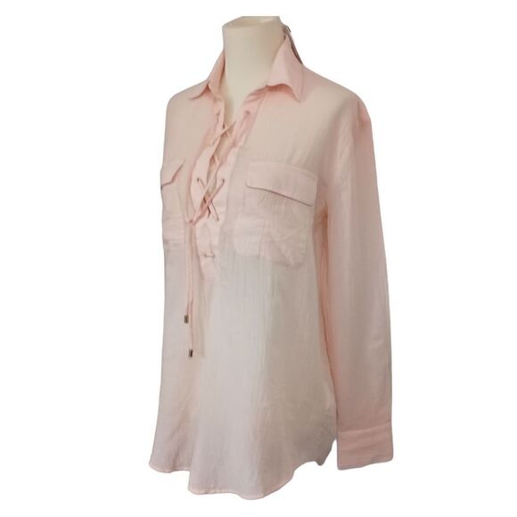 Club Monaco Gauzy Cotton Top Sz S Pink Old Money Quiet Luxury Relaxed Elizabina - Picture 5 of 16